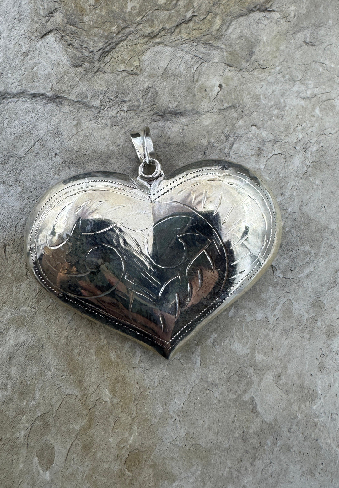 Sterling Silver BIG Puffed Heart Pendant - Jewelry Findings