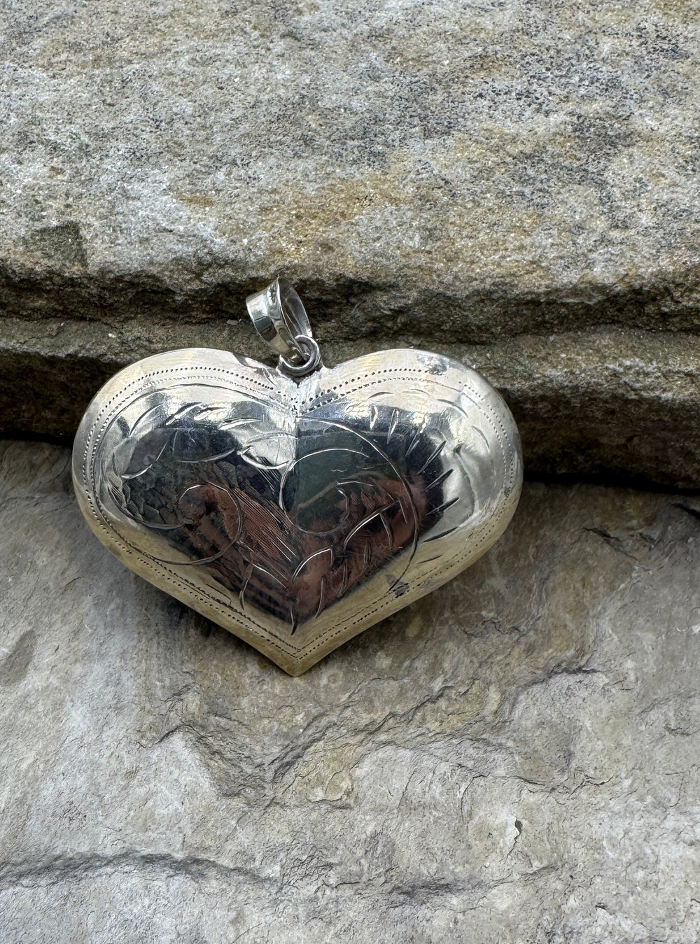 Sterling Silver BIG Puffed Heart Pendant - Jewelry Findings