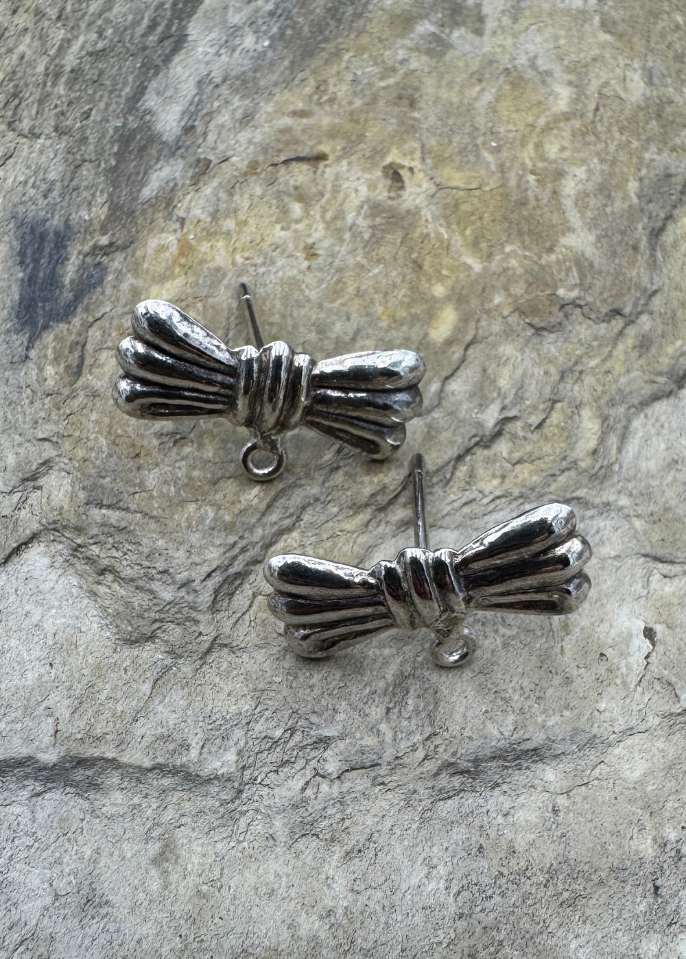 Sterling Silver Bow Post Earring Pair with loop 10x17mm