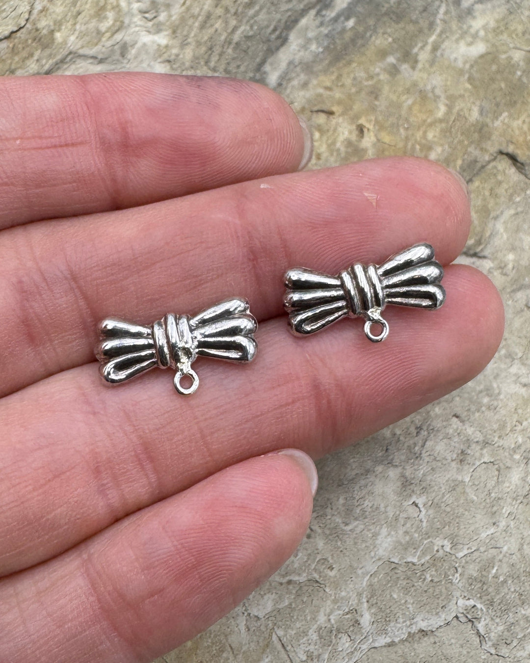 Sterling Silver Bow Post Earring Pair with loop 10x17mm