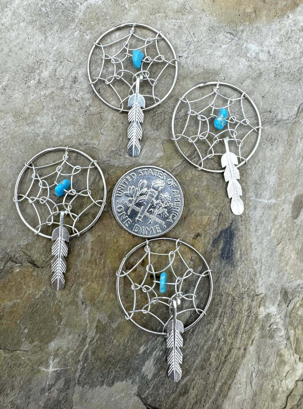 Sterling Silver Dreamcatcher Charm with Turquoise 22mm