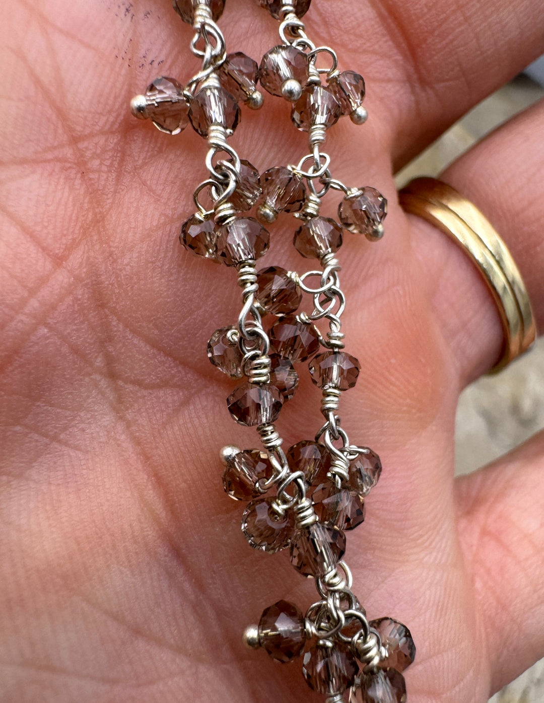 Sterling Silver Handmade Chain with 3mm Smokey Chrystal