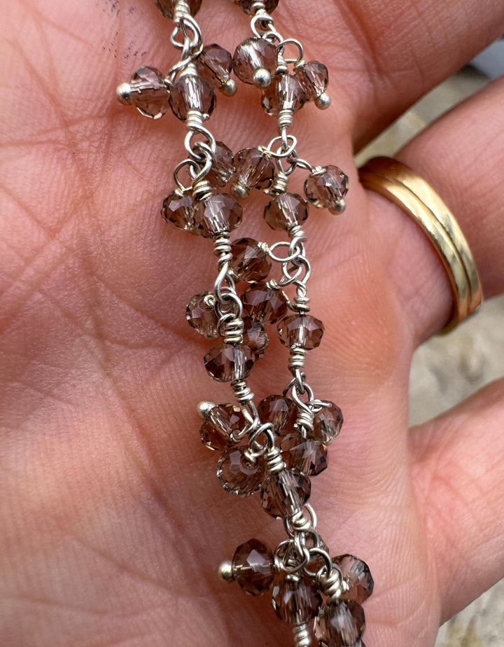 Sterling Silver Handmade Chain with 3mm Smokey Chrystal