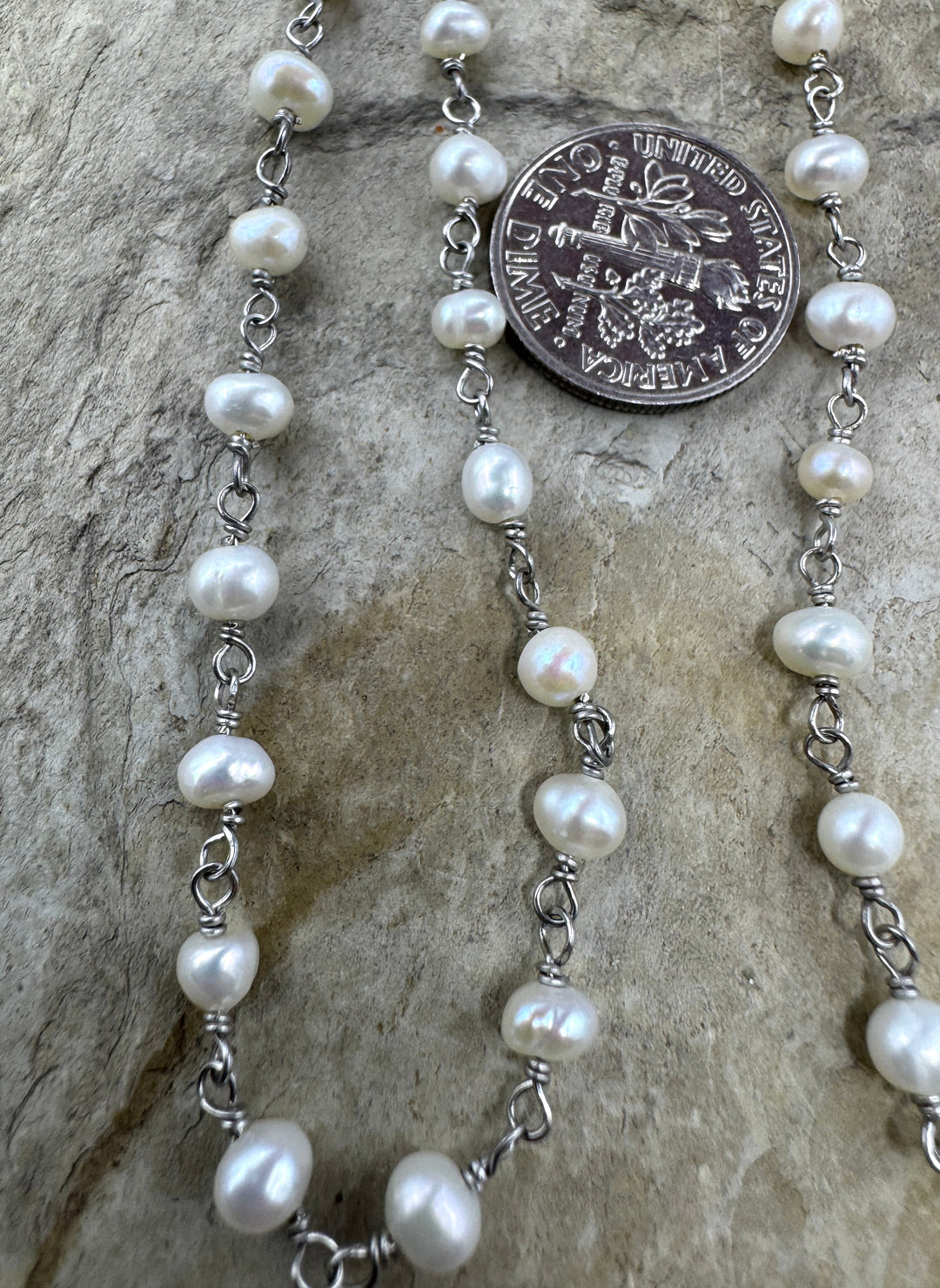 Sterling Silver Handmade Chain with 4-5mm Freshwater Pearls