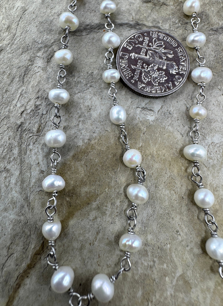 Sterling Silver Handmade Chain with 4-5mm Freshwater Pearls
