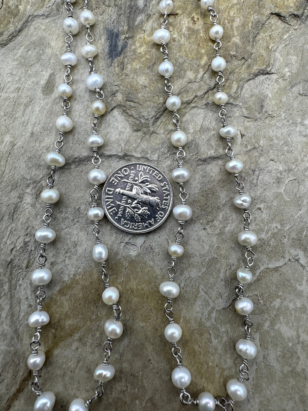 Sterling Silver Handmade Chain with 4-5mm Freshwater Pearls