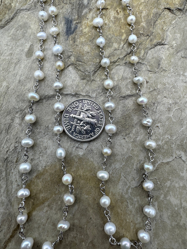 Sterling Silver Handmade Chain with 4-5mm Freshwater Pearls