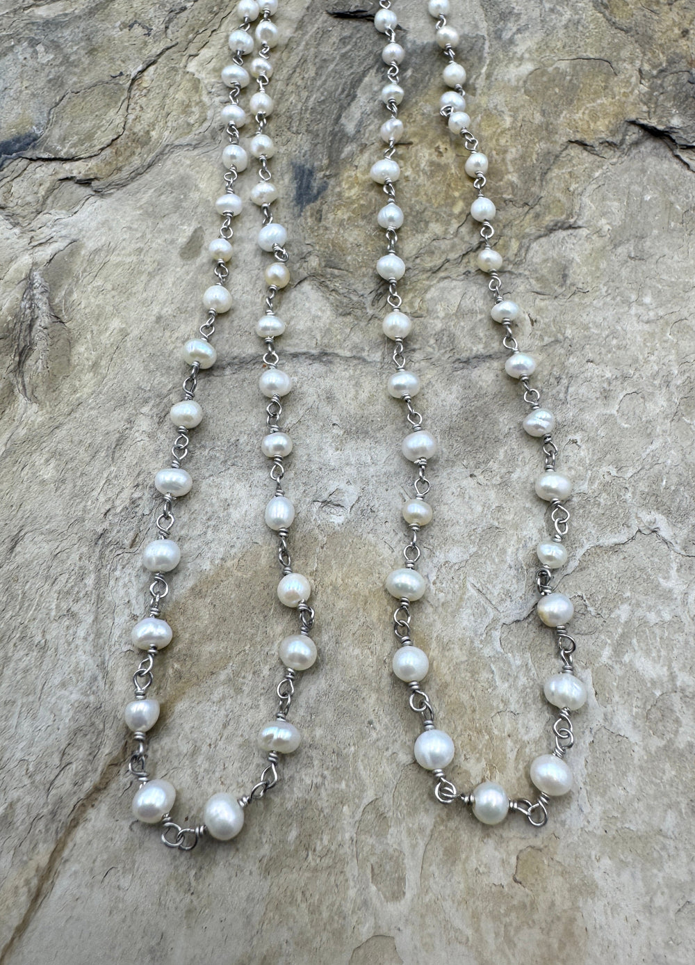 Sterling Silver Handmade Chain with 4-5mm Freshwater Pearls