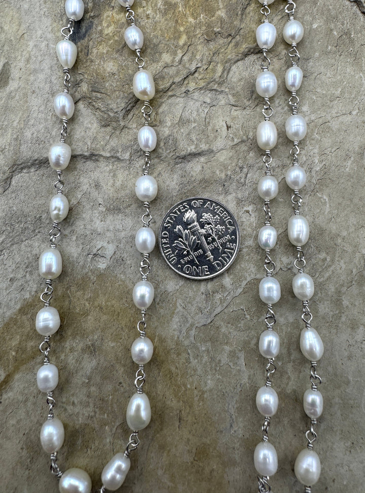 Sterling Silver Handmade Chain with 5x6mm Freshwater Pearls