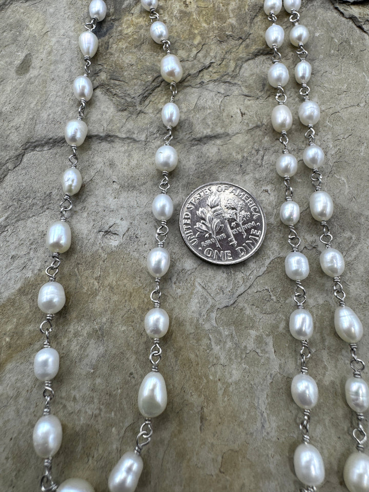 Sterling Silver Handmade Chain with 5x6mm Freshwater Pearls