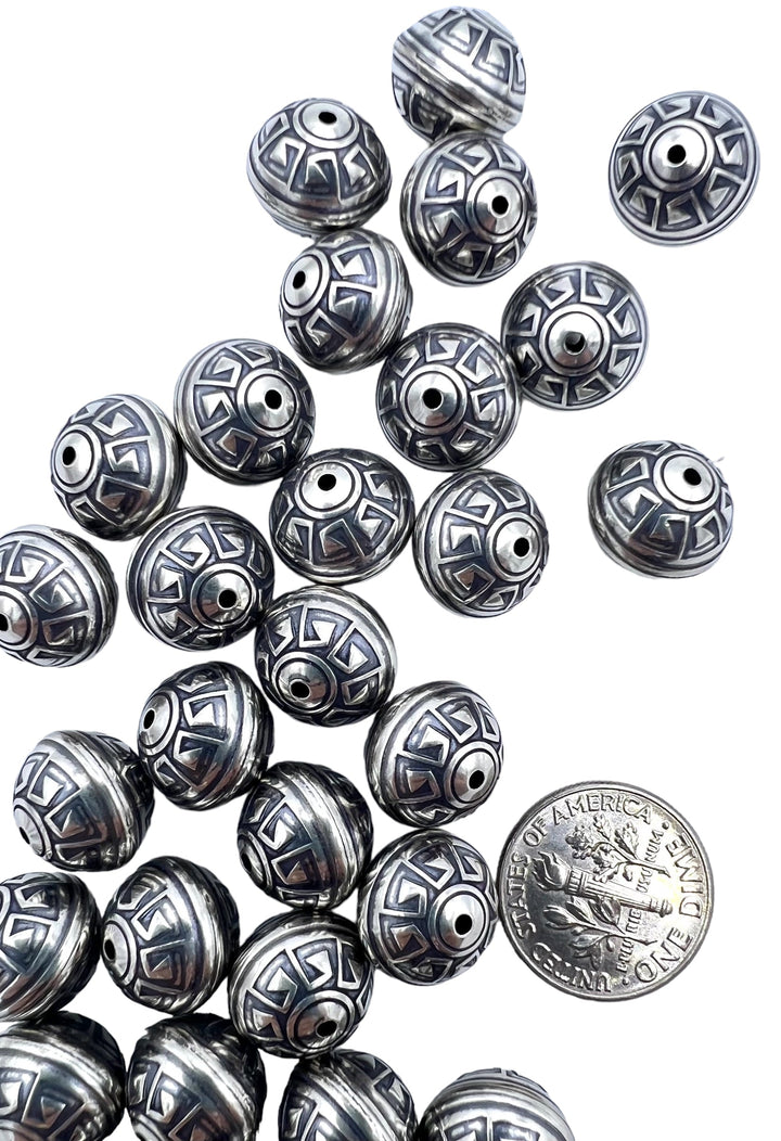 Sterling Silver Handmade Oxidized beads Aztec Design 10mm