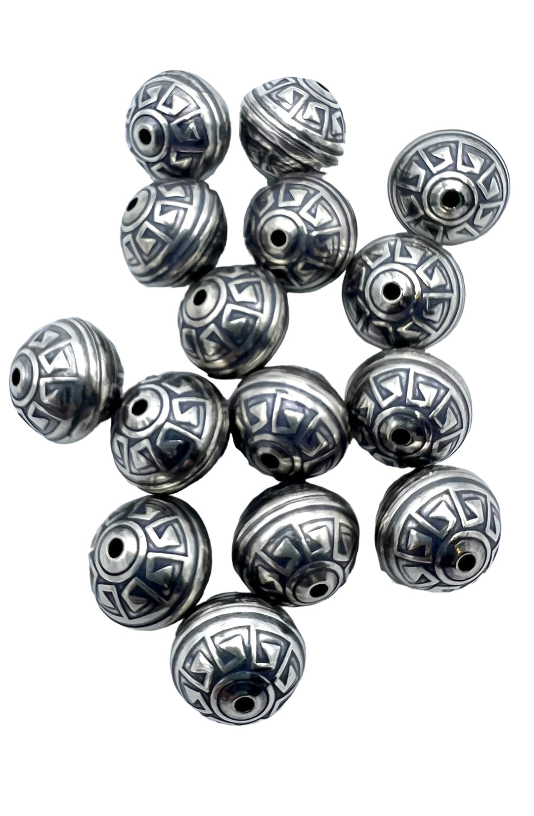 Sterling Silver Handmade Oxidized beads Aztec Design 12mm