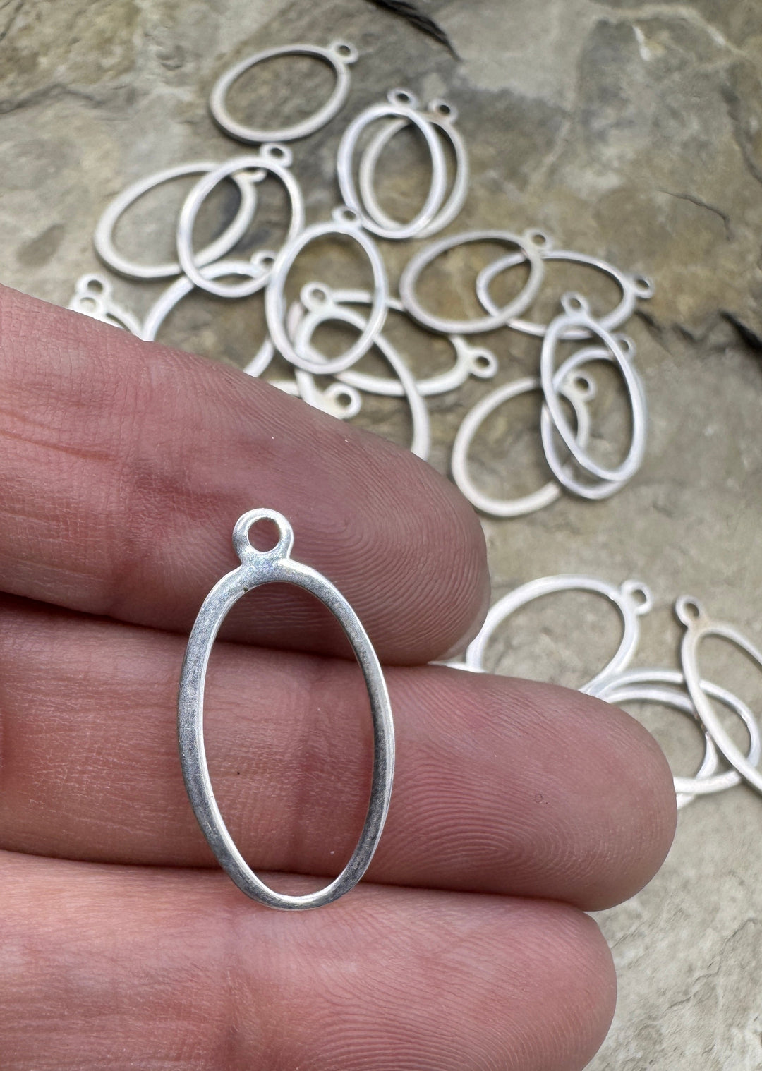 Sterling Silver Oval Charms 12x23mm Package of 2 - Findings