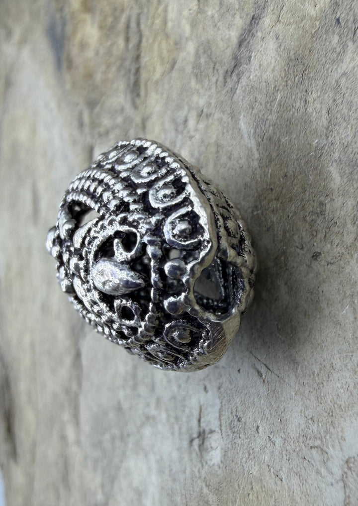 Sterling Silver Oxidized Bead,BIG Hallow Oval Shaped Bead