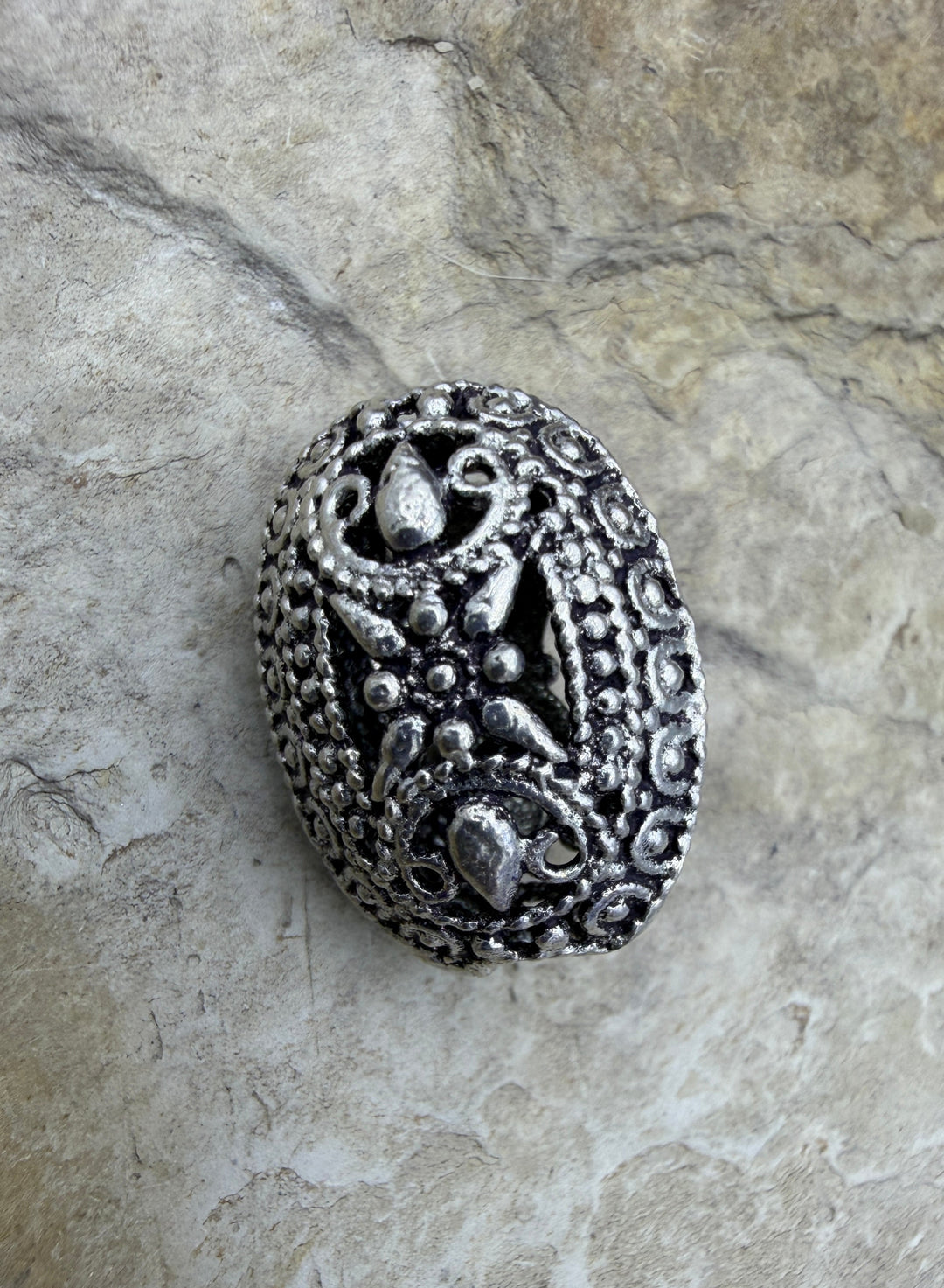 Sterling Silver Oxidized Bead,BIG Hallow Oval Shaped Bead