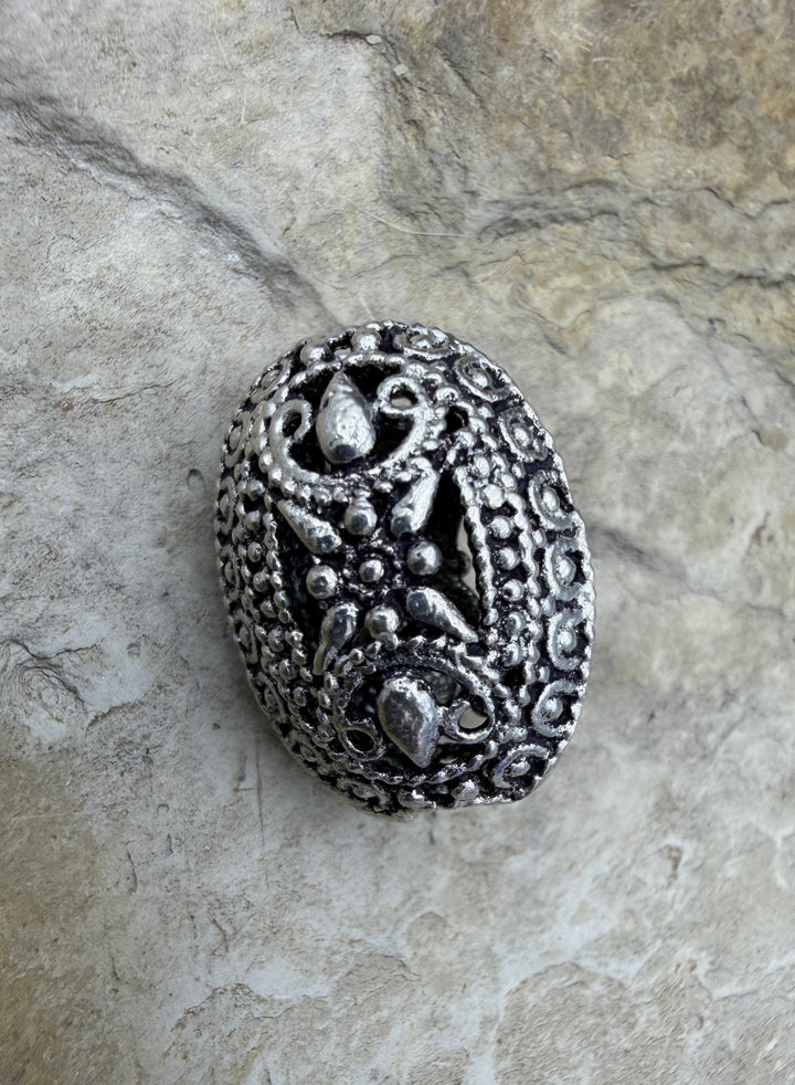 Sterling Silver Oxidized Bead,BIG Hallow Oval Shaped Bead