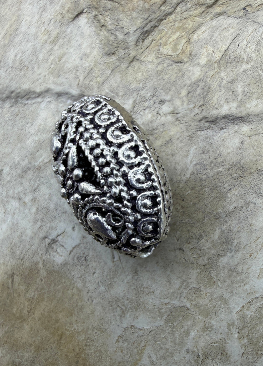 Sterling Silver Oxidized Bead,BIG Hallow Oval Shaped Bead