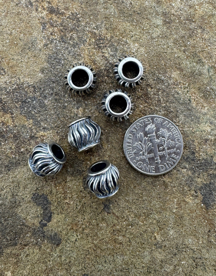 Sterling Silver Oxidized Beads 10x8mm LARGE Hole Beads