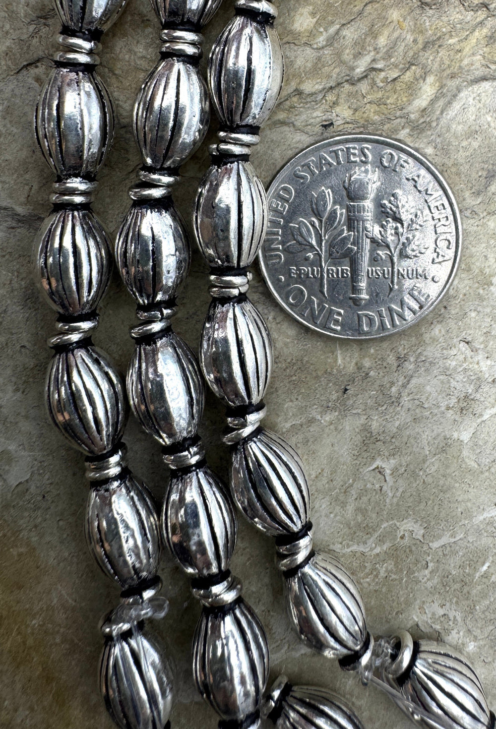 Sterling Silver Oxidized Beads 6x11mm 11 Bead Strand