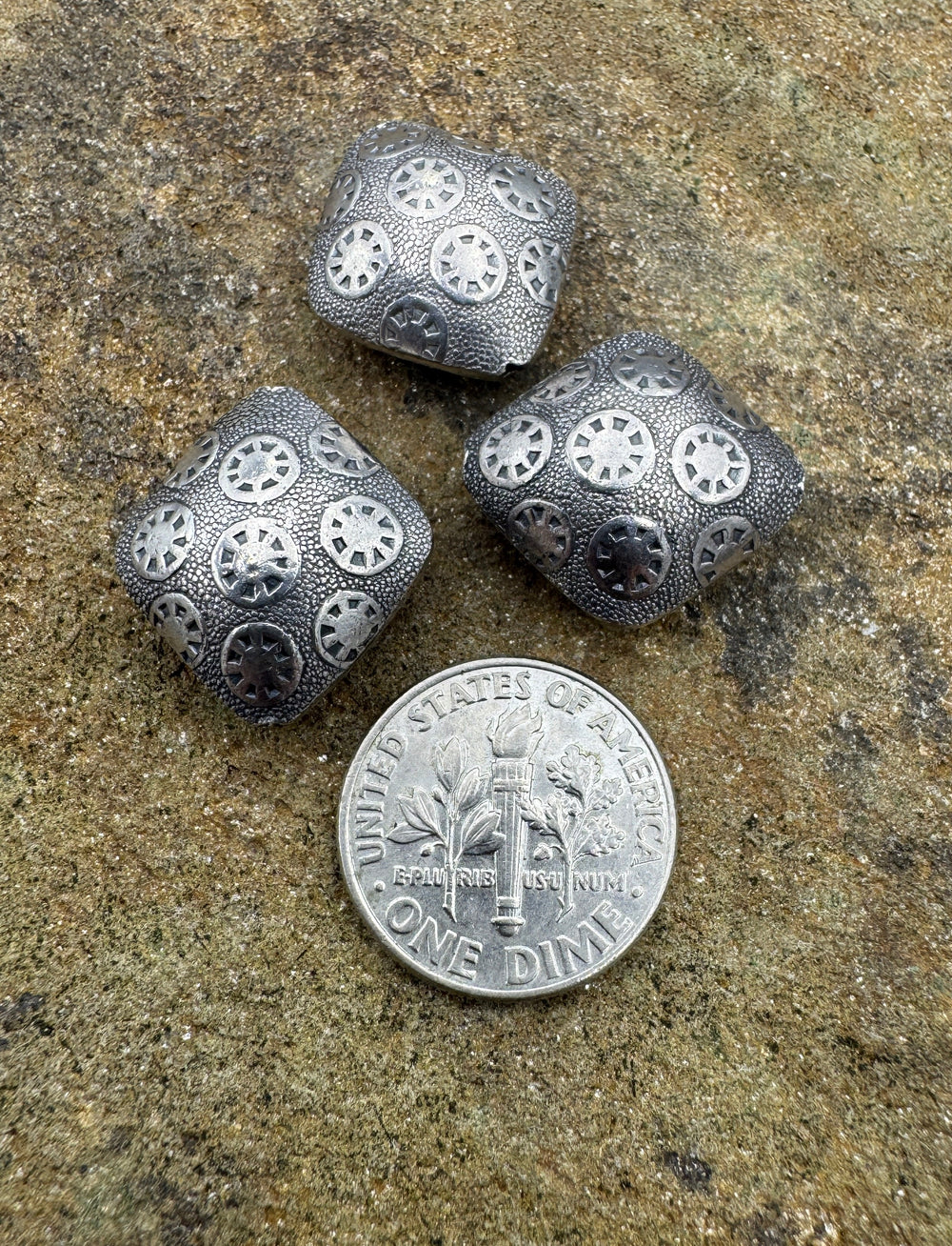Sterling Silver Oxidized Beads BIG 18mm Puffed Diamond