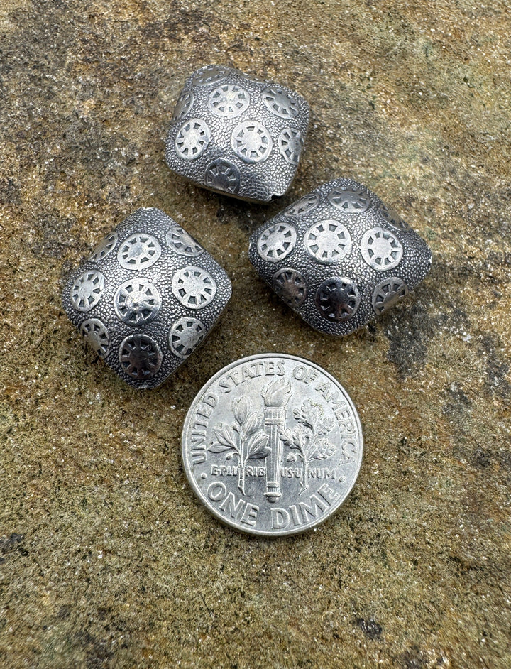 Sterling Silver Oxidized Beads BIG 18mm Puffed Diamond