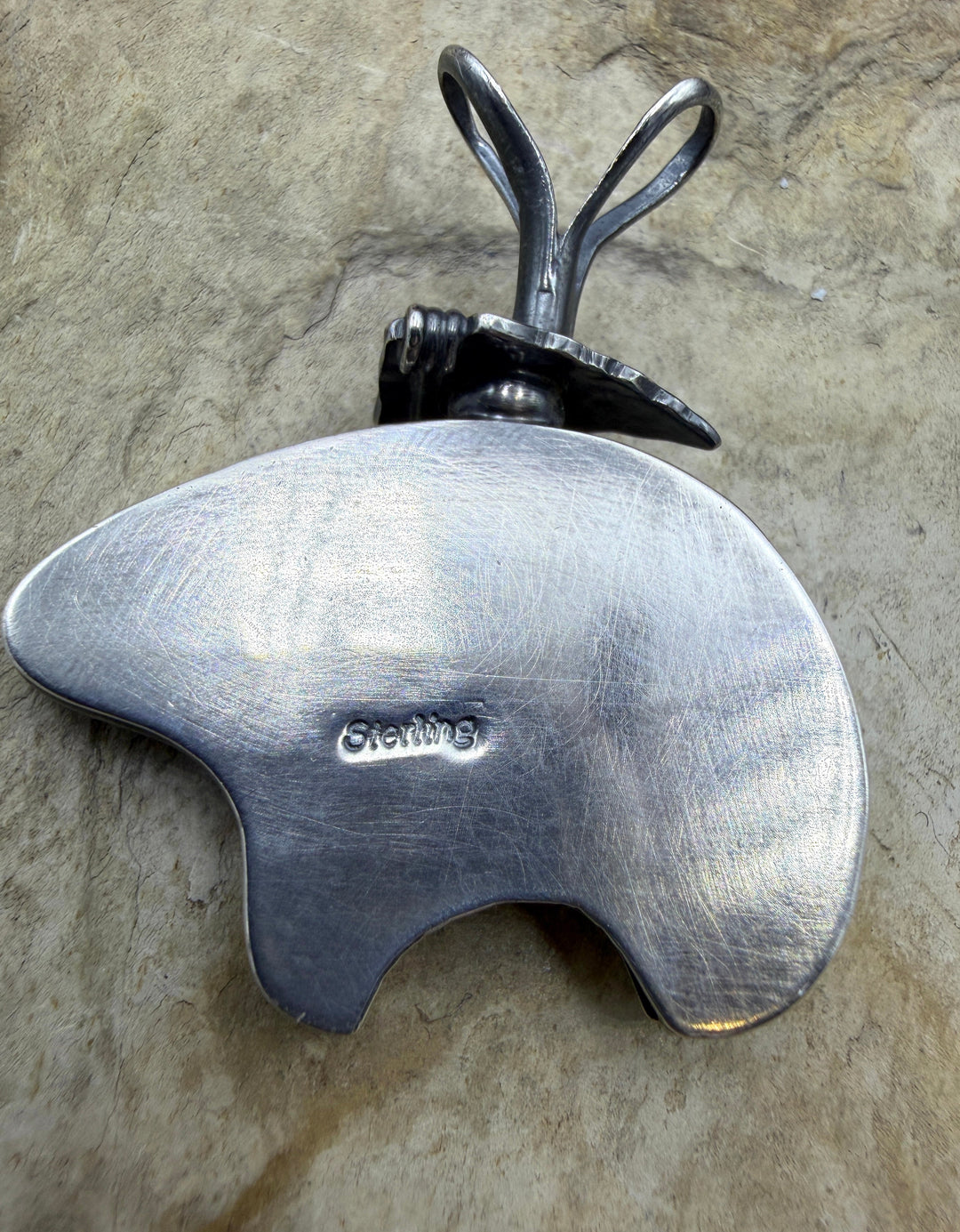 Sterling Silver Oxidized Bear Shadowbox Pendant