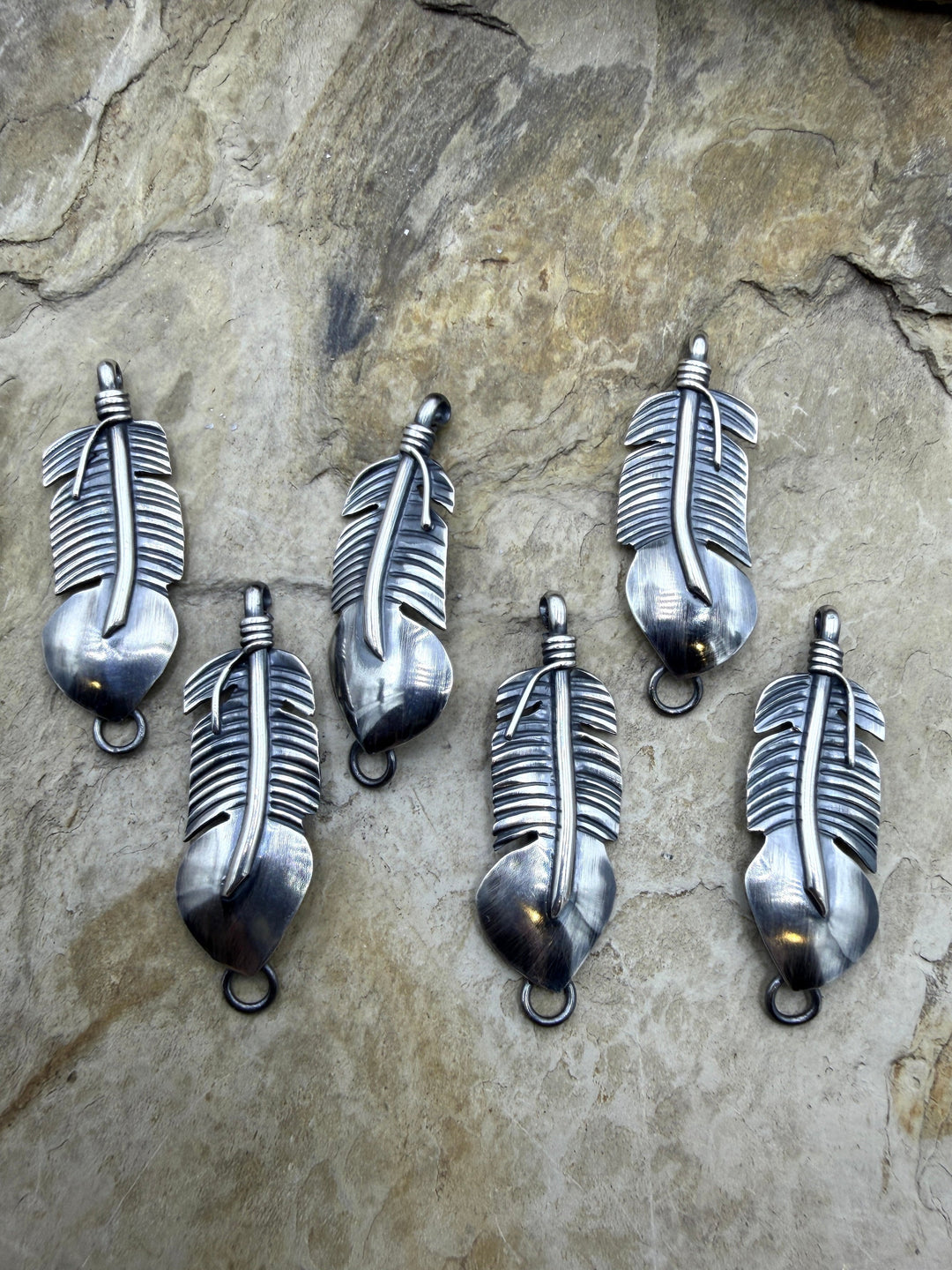 Sterling Silver Oxidized Feather Compoments 14x43 Sold Per