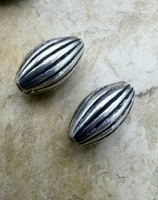 Sterling Silver Oxidized Serrated Rice Beads 5x9mm Package