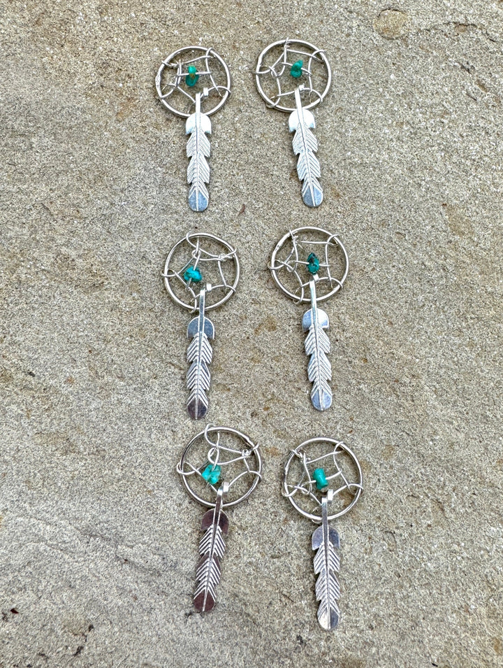 Sterling Silver Small Dreamcatcher Charm with Turquoise