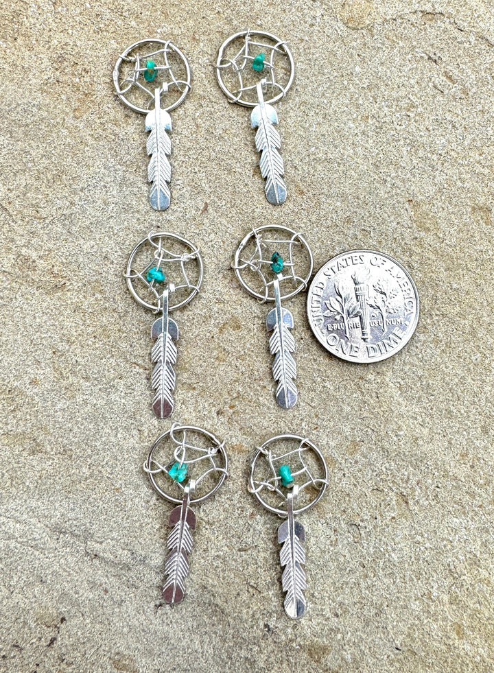 Sterling Silver Small Dreamcatcher Charm with Turquoise