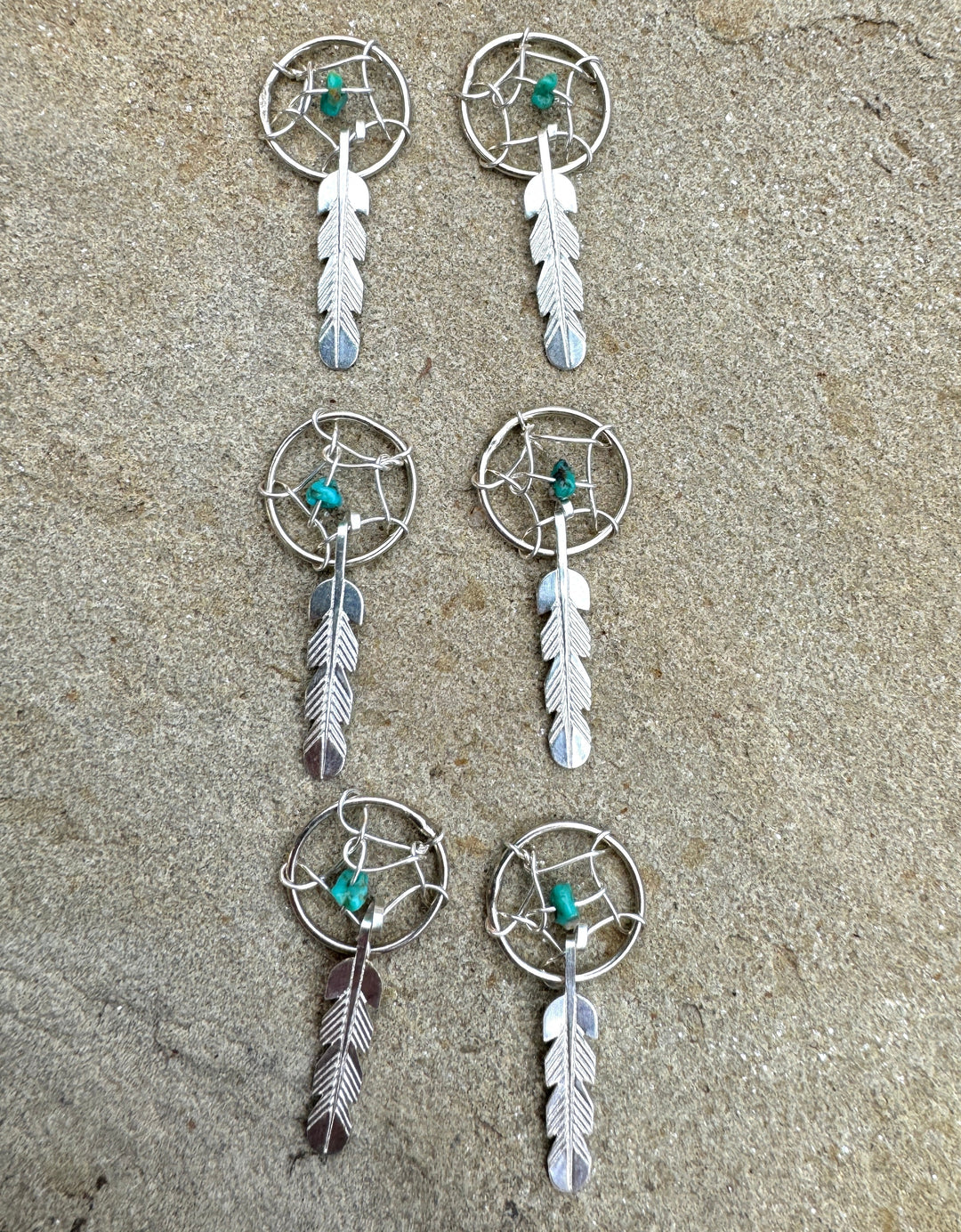 Sterling Silver Small Dreamcatcher Charm with Turquoise