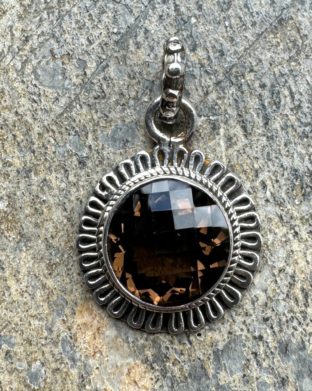 Sterling Silver Smokey Quartz Round Pendant 22mm Round