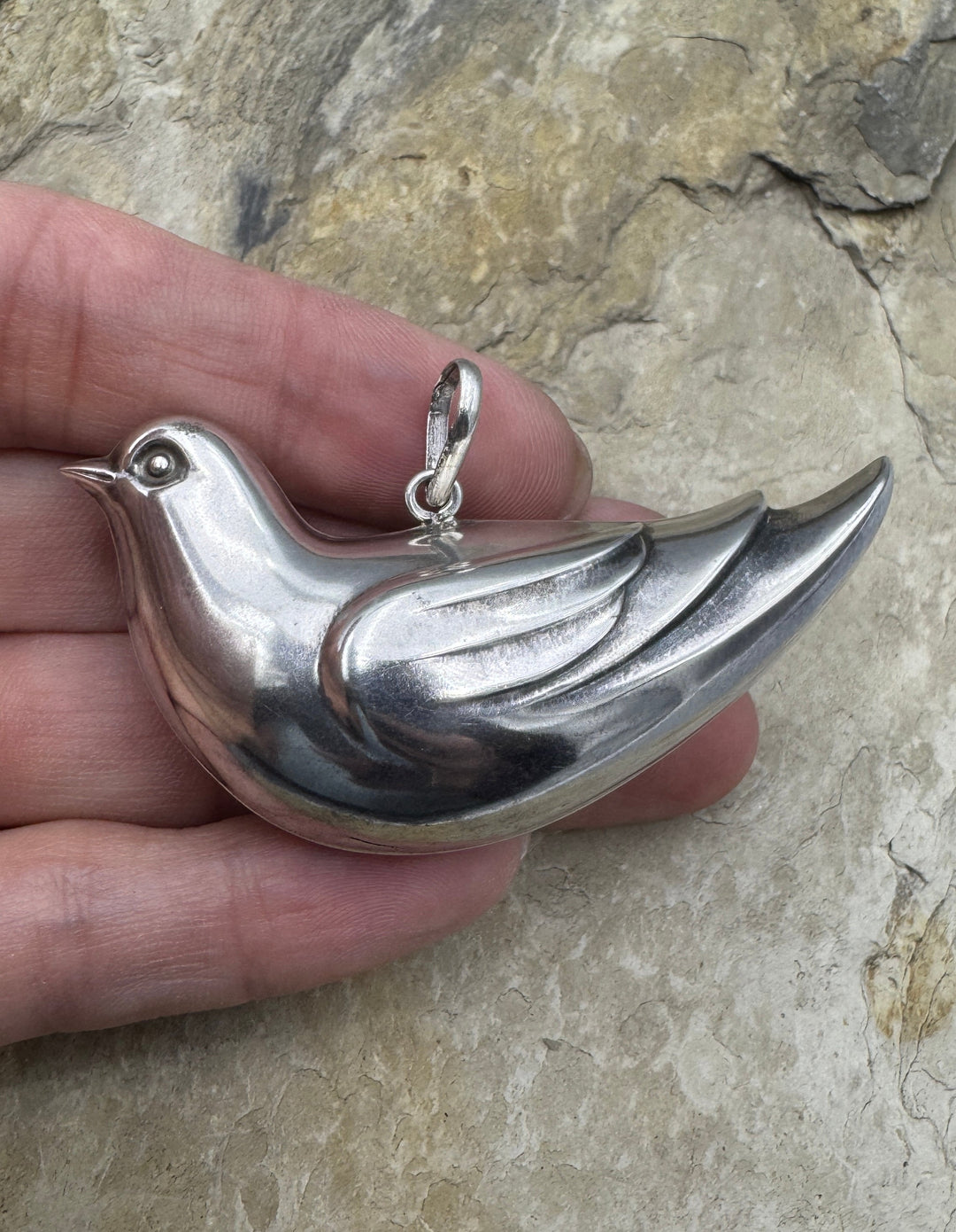 Sterling Silver Starfish BIG Bird Pendant 37x64x19mm