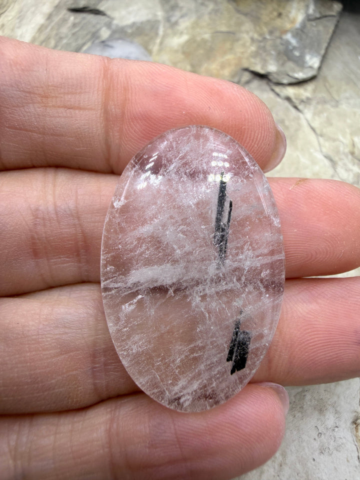 Tourmalated Quartz 23x37mm Oval Cabochon - Tourmalated
