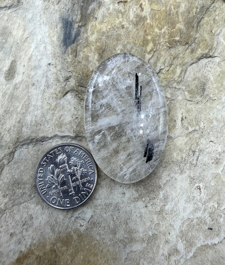 Tourmalated Quartz 23x37mm Oval Cabochon - Tourmalated