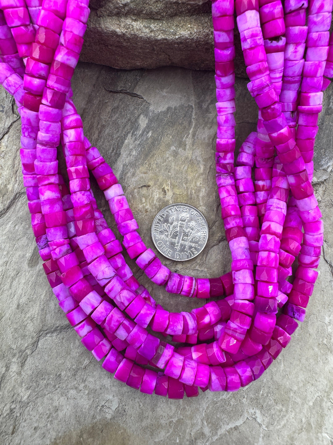 Tye Dye Hot Pink Opal (Dyed) 6mm Faceted Heishi Beads 16