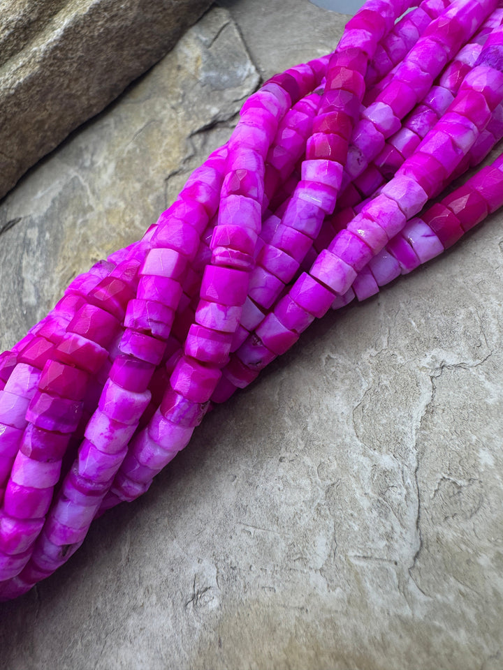 Tye Dye Hot Pink Opal (Dyed) 6mm Faceted Heishi Beads 16