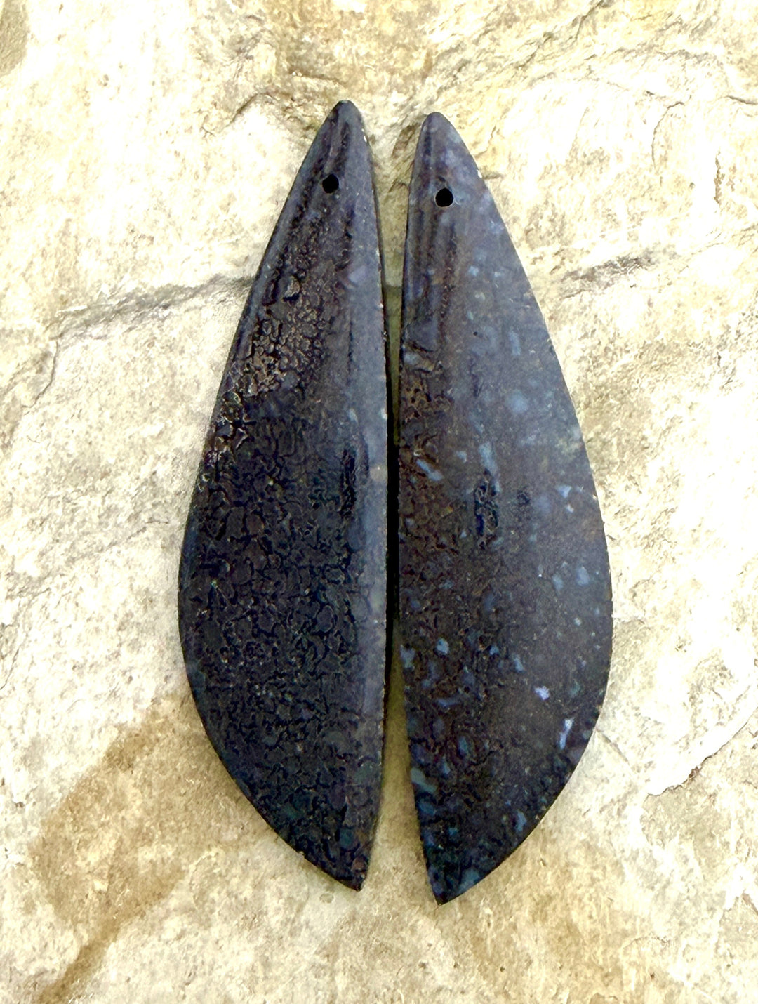 Utah Dinosaur Bone Matching Earring Slab Bead Pair 15x55mm