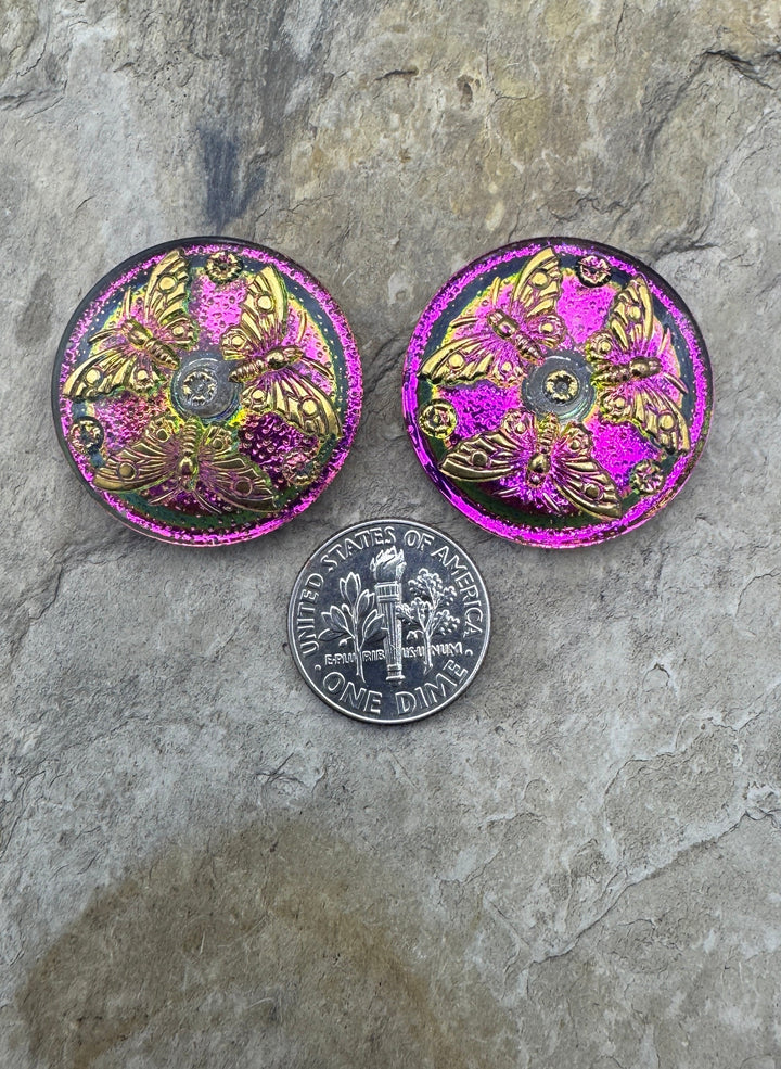 Vintage Czech Glass Button Cabochon Pair for Jewelry Making