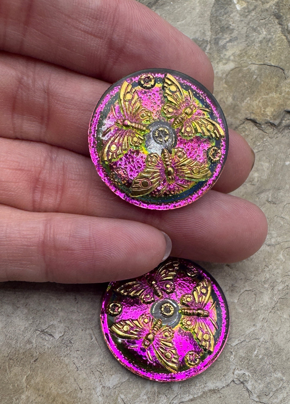 Vintage Czech Glass Button Cabochon Pair for Jewelry Making