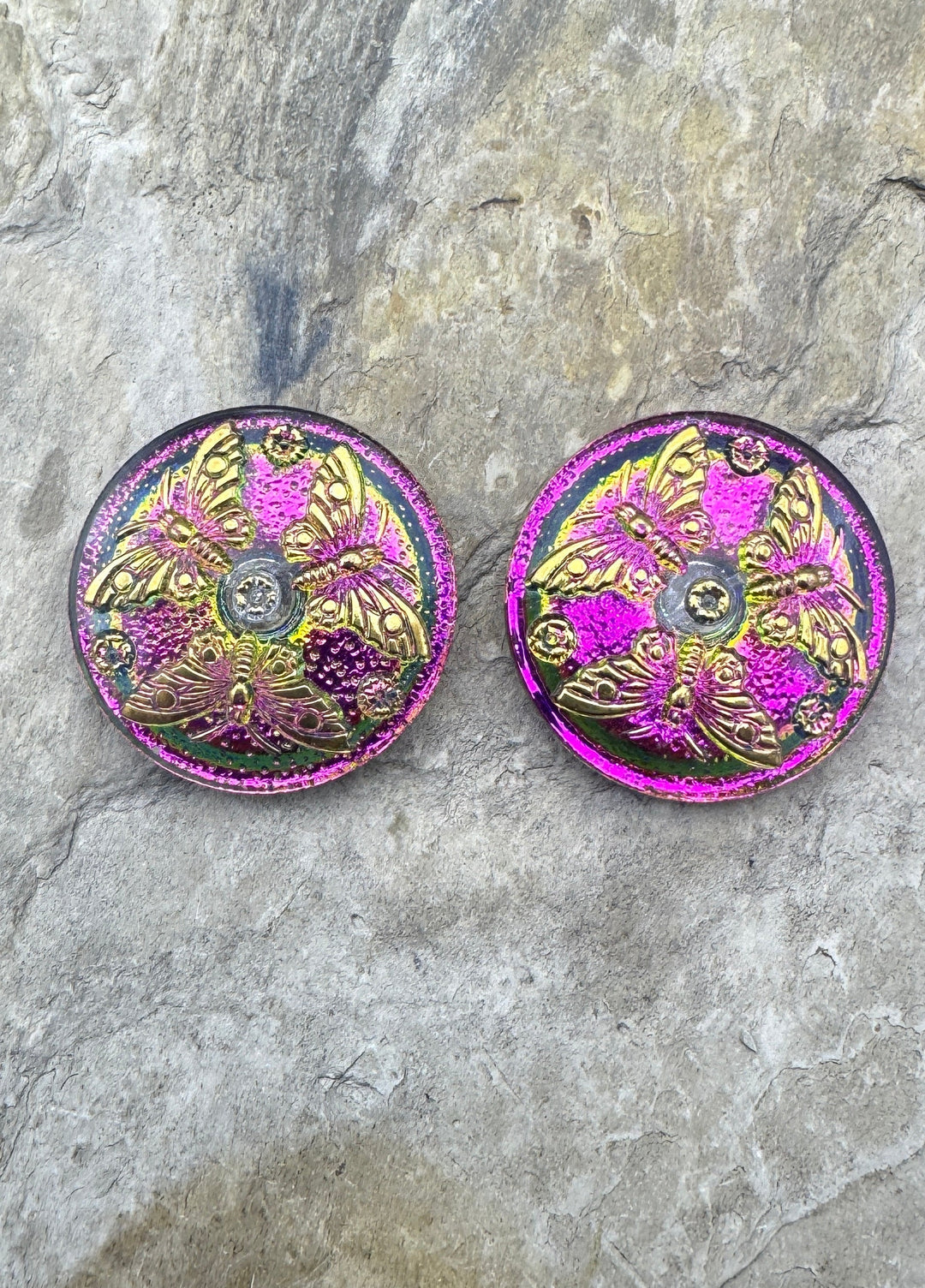 Vintage Czech Glass Button Cabochon Pair for Jewelry Making