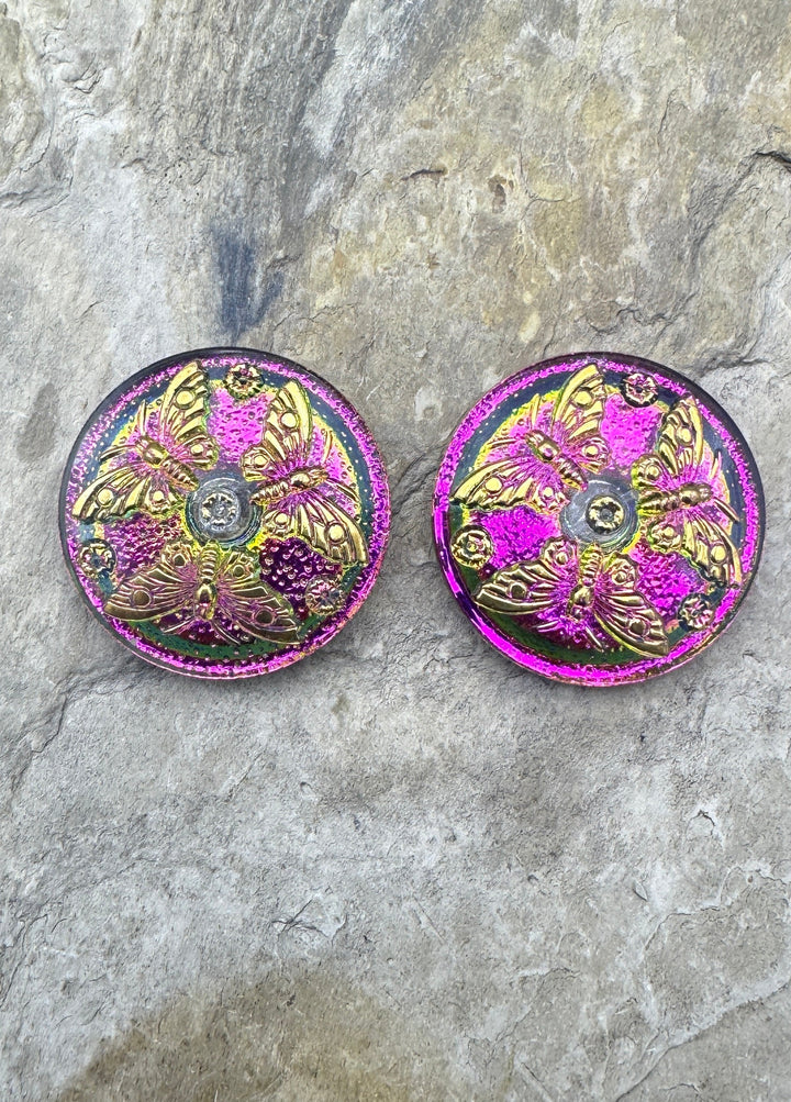 Vintage Czech Glass Button Cabochon Pair for Jewelry Making