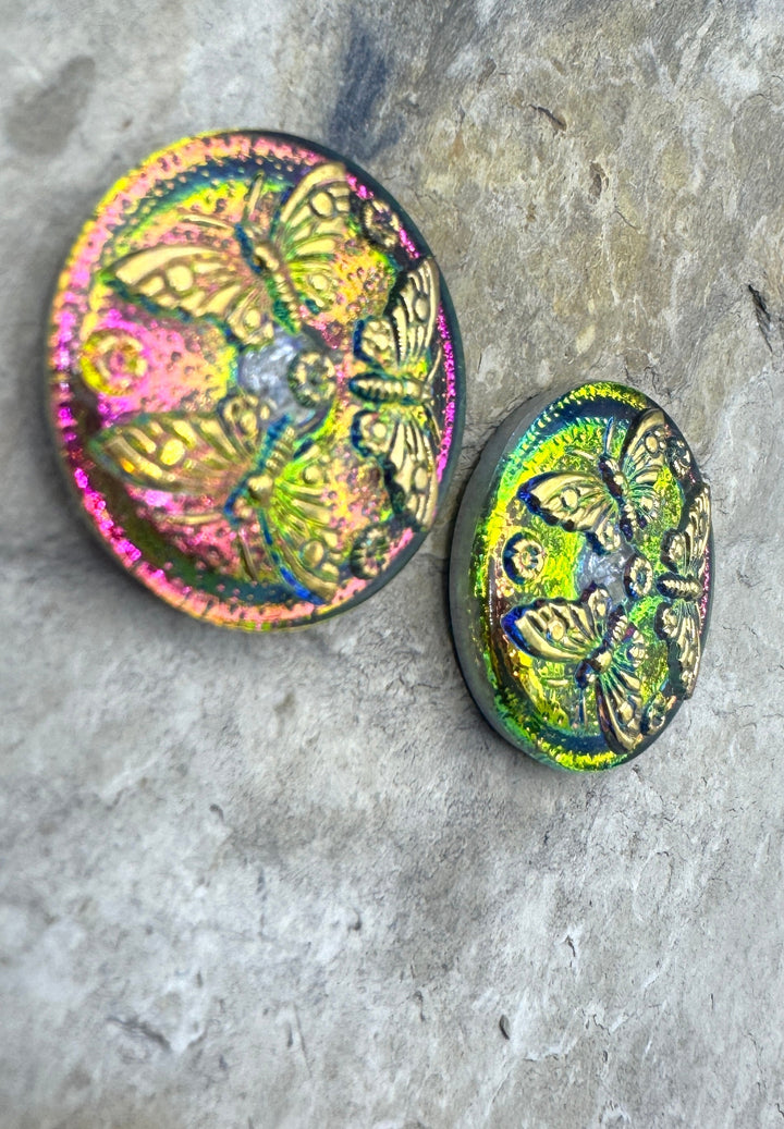 Vintage Czech Glass Button Cabochon Pair for Jewelry Making