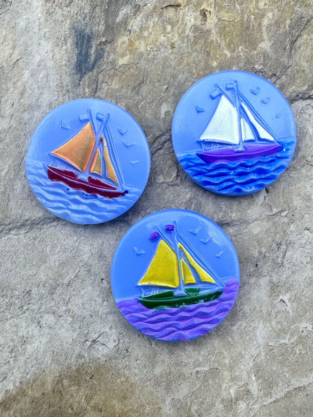 Vintage Czech Glass Button Lot of 3 Cabochons for Jewelry