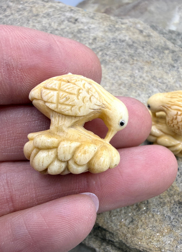 Vintage Hand Carved Ivory Kiwi Bird Bead 22x12x22mm