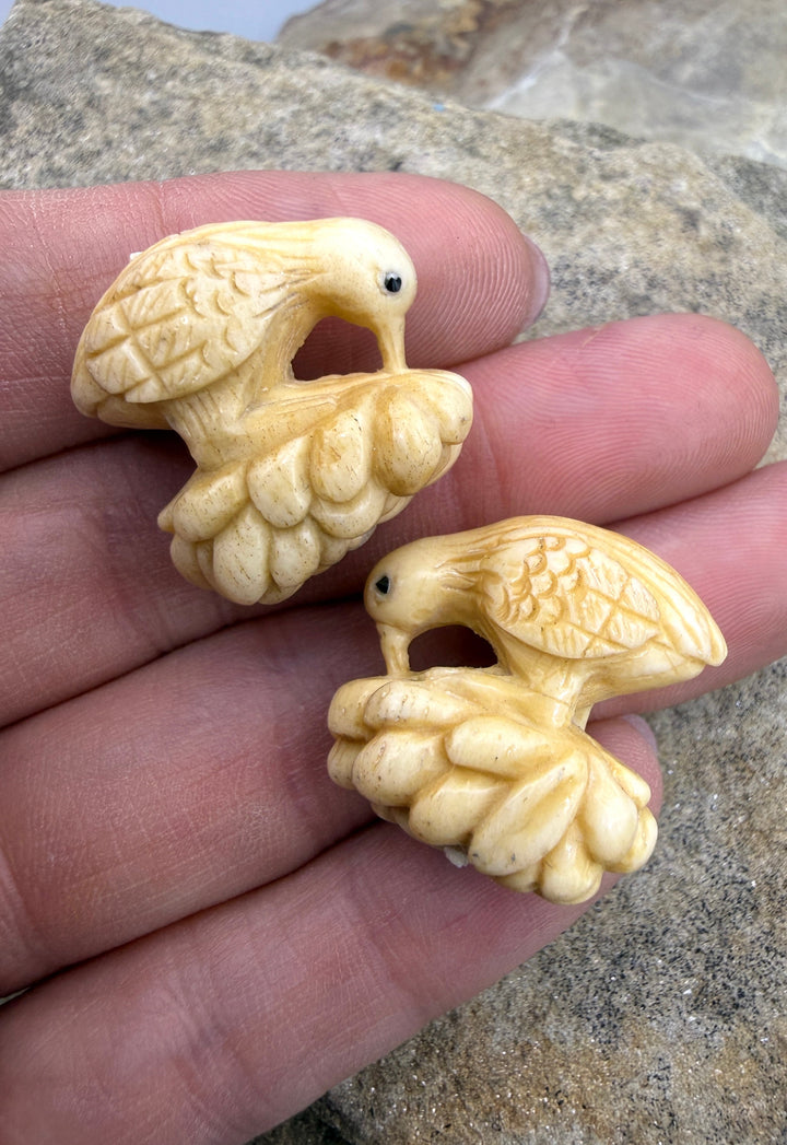 Vintage Hand Carved Ivory Kiwi Bird Bead 22x12x22mm