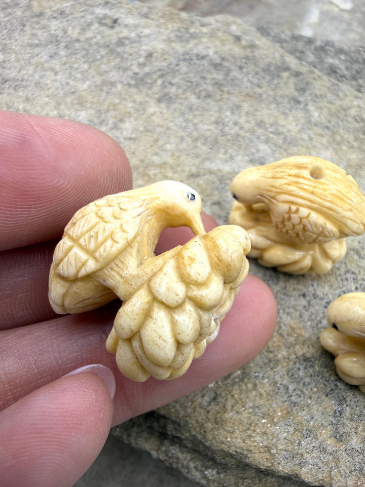 Vintage Hand Carved Ivory Kiwi Bird Bead 22x12x22mm