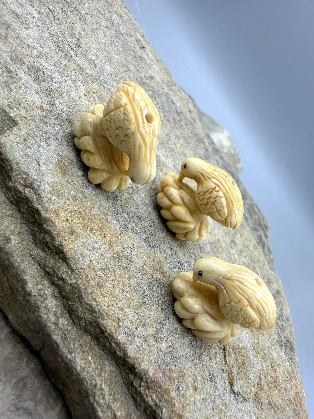 Vintage Hand Carved Ivory Kiwi Bird Bead 22x12x22mm