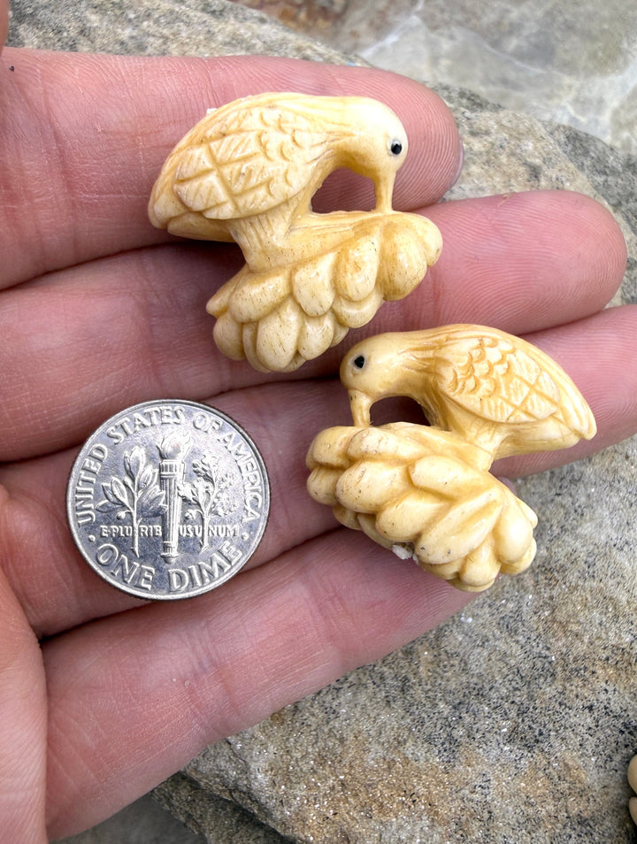 Vintage Hand Carved Ivory Kiwi Bird Bead 22x12x22mm