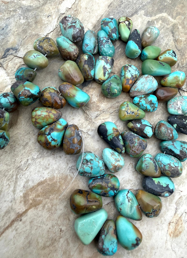 Vintage Hubei Turquoise Chunky Teardrop Nugget Beads